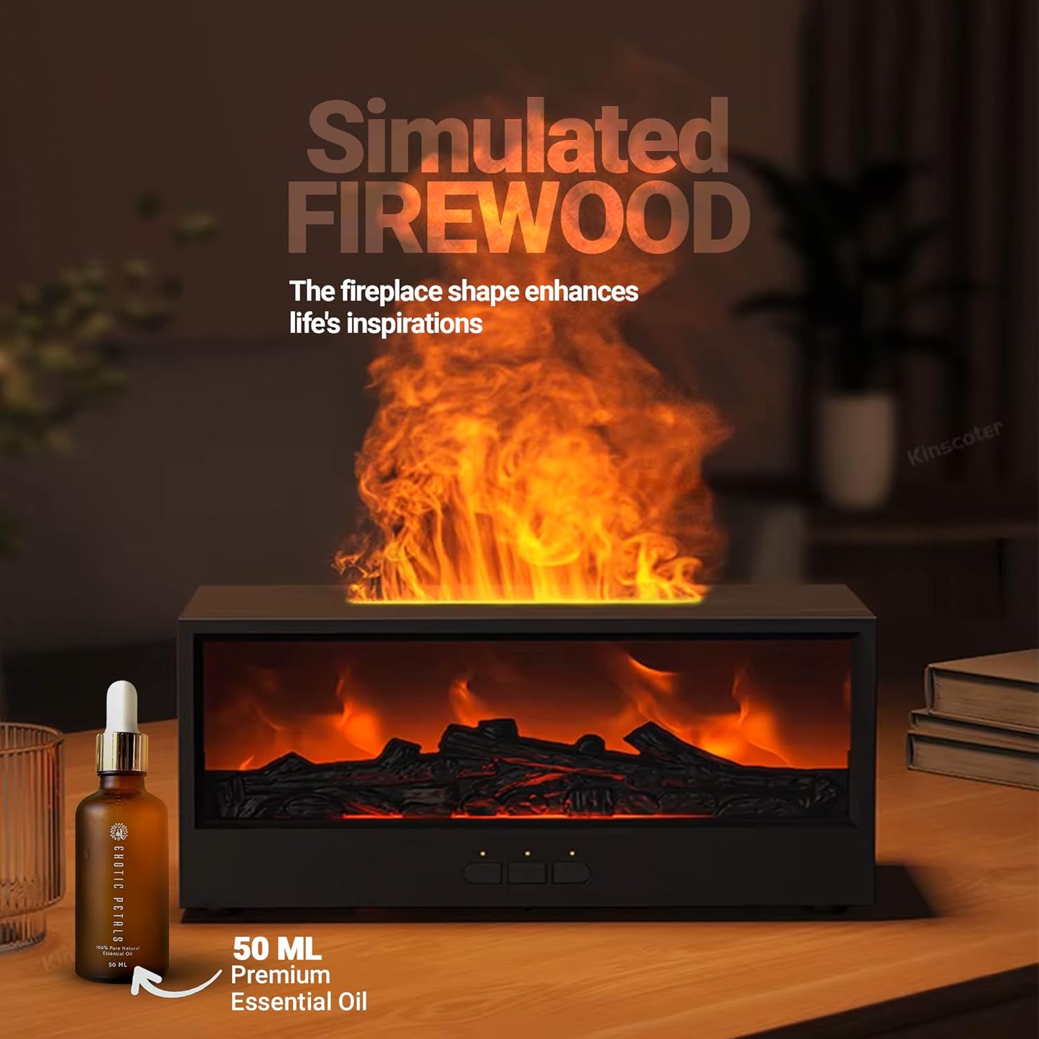 Şömine Tasarımlı, Kumandalı, 250 ML Kapasiteli Aromaterapi Oda Nemlendirici