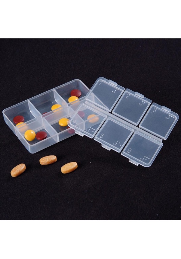 Şeffaf, 6 Bölmeli İlaç Kutusu