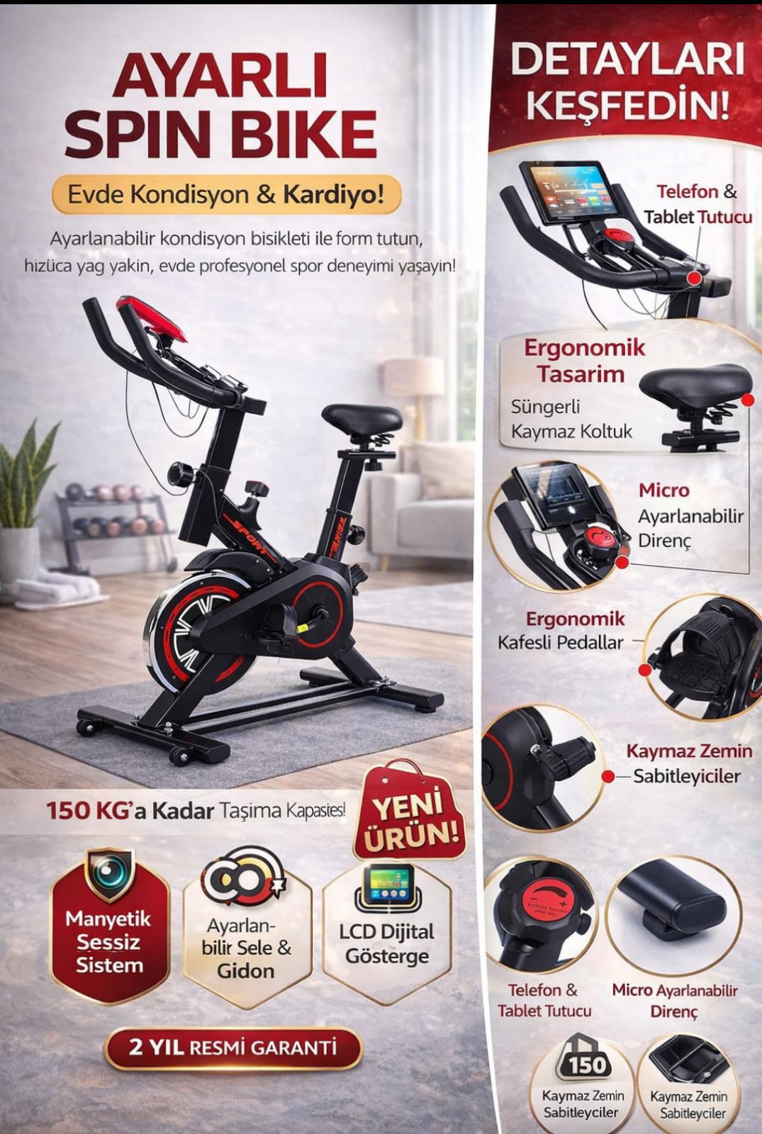 MANYETİK DİRENÇLİ,SERTLİK AYARLI EV TİPİ EGZERSİZ BİSİKLETİ