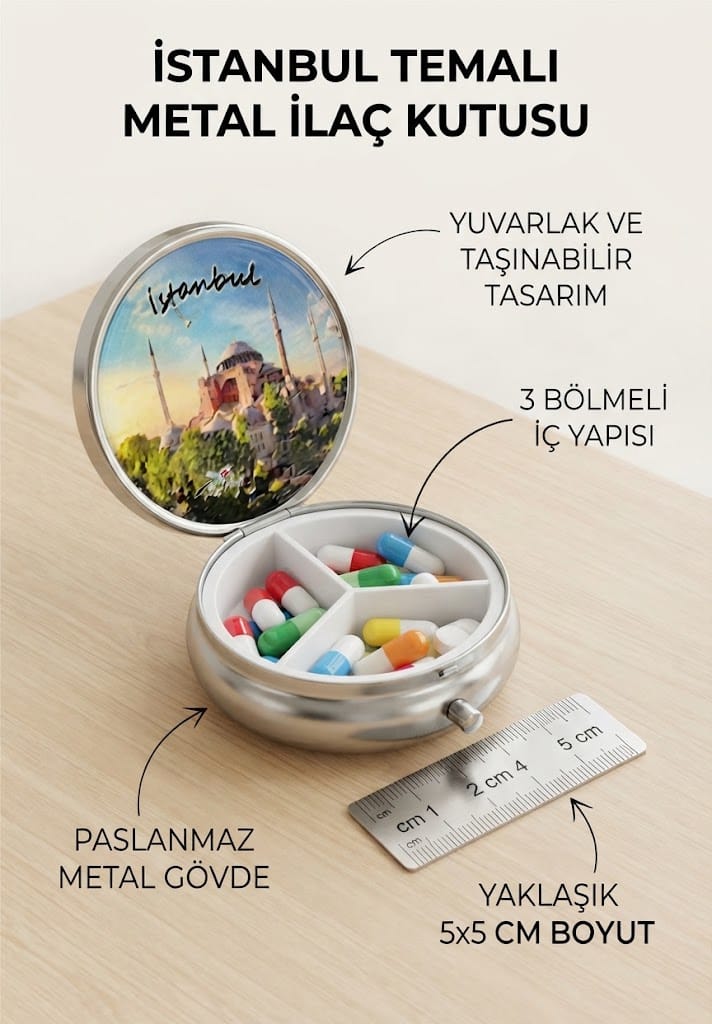 İstanbul  Temalı Yuvarlak İlaç Kutusu