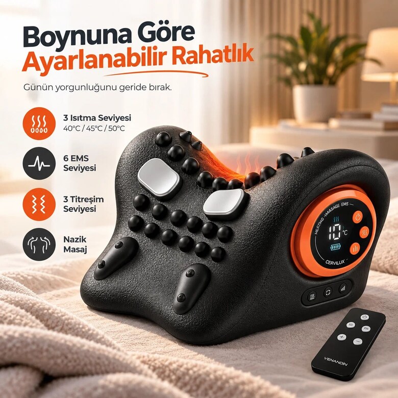 Resimex Akıllı Boyun Masaj Yastığı - Isıtmalı, EMS ve Titreşimli - Ayarlanabilir Rahatlık
